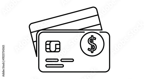 Stack of credit cards with a dollar sign simple line art illustration