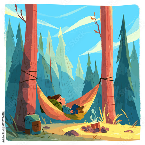 Peaceful Hammock Camping in Pine Forest