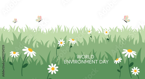 World Environment Day banner with flowers and grass