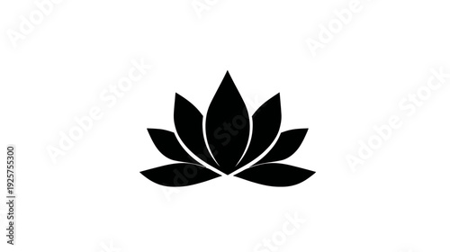 A stark, minimalist depiction of a symmetrical bloom, crafted from solid black shapes