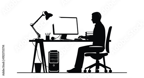Businessman sitting at desk with computer vector