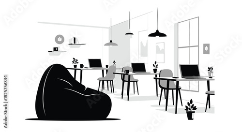 Office furniture and decor vector illustration