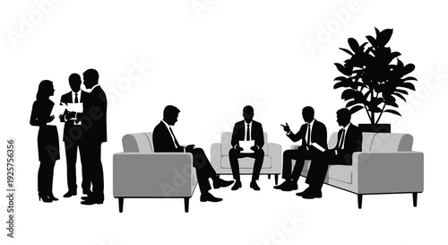 Business people socializing in office lounge vector