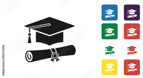 Graduation cap and diploma icons display academics.
