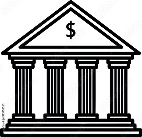 Financial Fortress: A symbolic line art representation of a financial institution, embodying the core principles of banking and economic stability.
