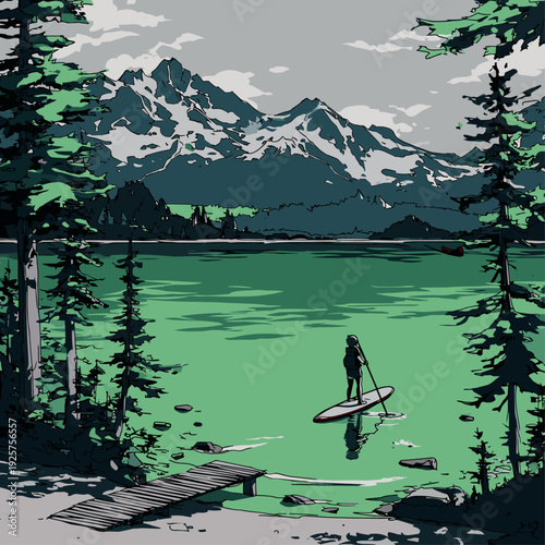 Serene SUP Ride on Mountain Lake