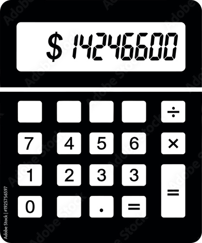 Financial Calculation: A minimalistic illustration of a calculator displays a large sum, emphasizing financial precision and data analysis. 