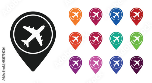 Airplane location pins show travel destinations in color.