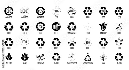 Plastic Recycling Codes - 24 Vector Icons for Plastic Waste Management and Eco Design