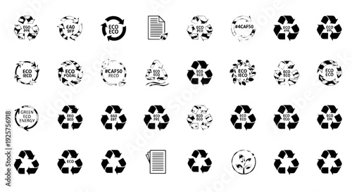 Paper Recycling Symbols - 24 Vector Icons for Paper Waste Management and Eco Branding