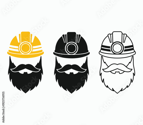 Three miners with different helmets and beards