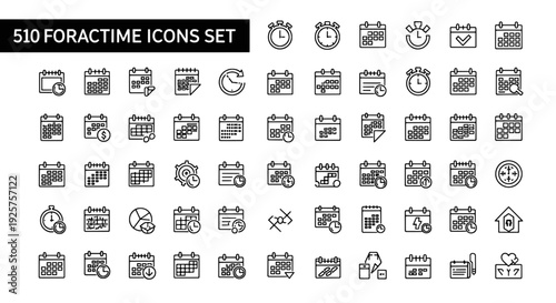 Calendar Time Icons Set - 50 Professional Flat Vector Icons for Calendar and Clock Apps