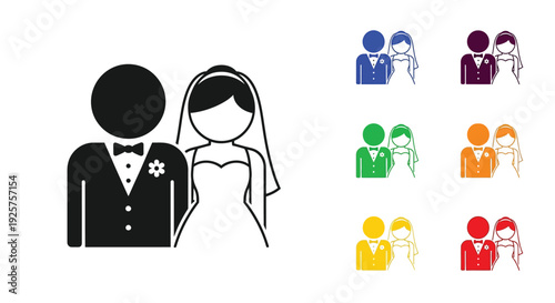 Diverse couple icons represent wedding ceremony partners.