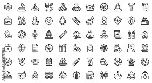 Spa Wellness Icons Set - 50 Professional Flat Vector Icons for Spa and Wellness Apps