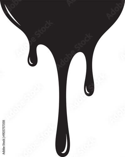 Abstract black silhouette of dripping liquid, representing melted ice cream, chocolate sauce, or paint.