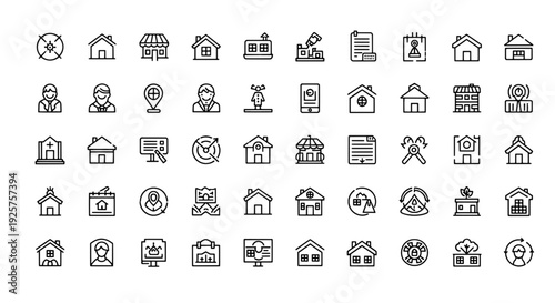 Real Estate Icons Set - 50 Flat Vector Icons for Property and Housing UI Design