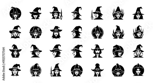 Witch Head Mascot Logo - 24 Professional Vector Icons for Halloween and Dark Fantasy Gaming
