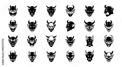 Demon Head Mascot Logo - 24 Professional Vector Icons for Dark Gaming and Evil Branding