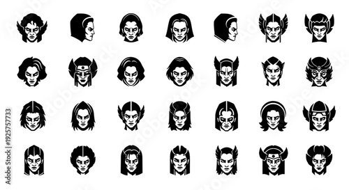 Amazon Warrior Head Mascot Logo - 24 Vector Icons for Female Warriors and Gaming Branding