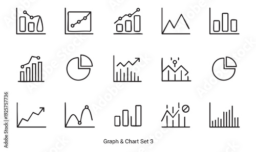 Graph and chart set 3 with various data visualization icons for financial and business analysis