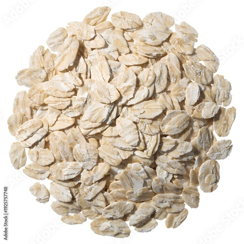 Oats flakes isolated on white background top view natural shadow realistic studio lighting macro detail 