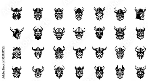 Berserker Viking Head Mascot Logo - 24 Vector Icons for Norse Gaming and Battle Branding