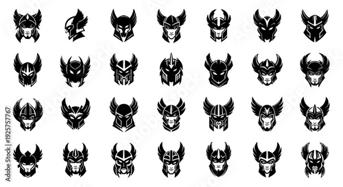 Valkyrie Head Mascot Logo - 24 Professional Vector Icons for Norse Gaming and Female Warriors