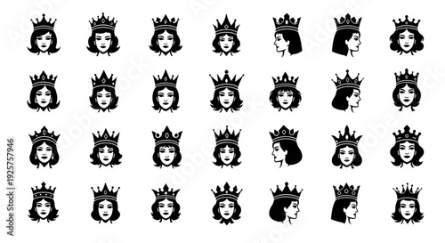 Queen Crown Head Mascot Logo - 24 Professional Vector Icons for Royal Branding