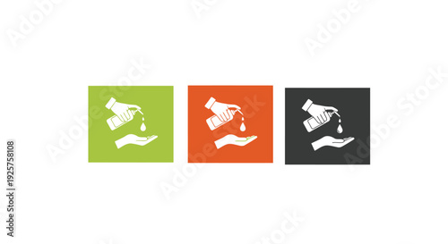 Hand dispenses liquid sanitizer to another open palm.