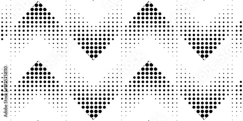 A black and white pattern of chevron shapes made of dots.