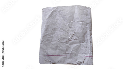 A crumpled piece of white paper on a plain background isolated on transparent background