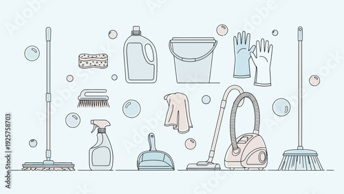 A set of cleaninɡ tools for home maintenance and hygiene.