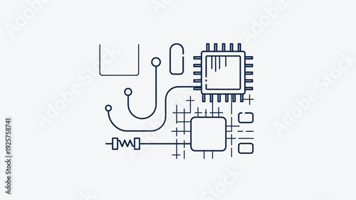 Abstract circuit board with computer chips and connections