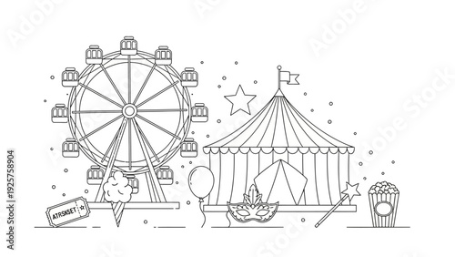 Carnival and Funfair Line Art Illustration