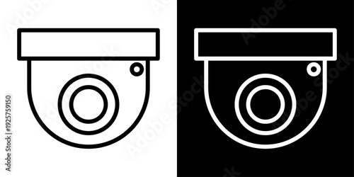 Modern security camera icon in outline style featuring CCTV surveillance device. Clean minimal symbol for monitoring, protection and safety UI design.