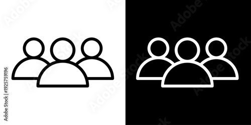 Community icon with group of people in outline style representing teamwork, neighborhood, social network and real estate community concept UI design.