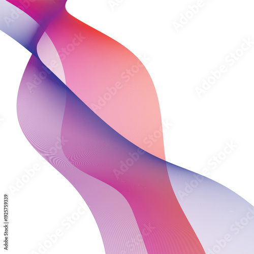 Graceful pastel pink and purple flowing lines create elegant abstract wave pattern on pristine white background