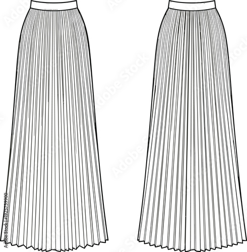 Technical fashion sketch set featuring assorted pocket details sweatshirt and pleated skirt cad drawing flat vector illustration for tech pack