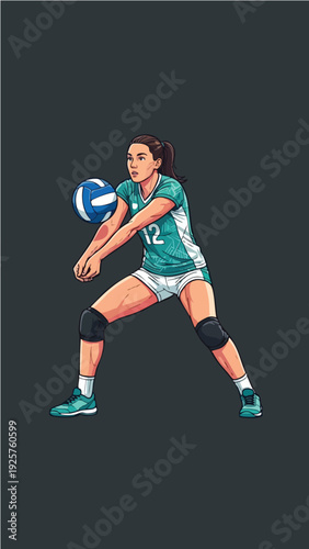 Volleyball Player in Action Ready to Receive Serve.