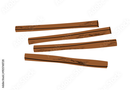 Sandalwood sticks. Wooden chandan sticks in cartoon. Textured flat style. Ingredient for aromatherapy, essential oil, ayurveda. Design for icon, label, card. Vector on isolated background