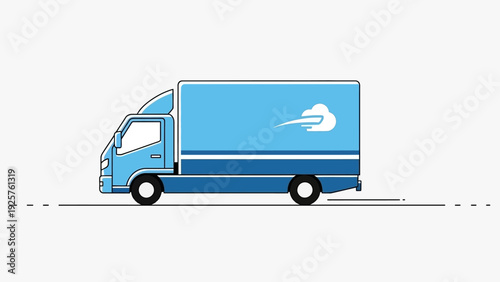 Modern blue delivery truck icon with cloud for shipping and logistics.