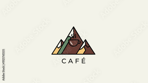 Cafe logo with mountains and coffee cup
