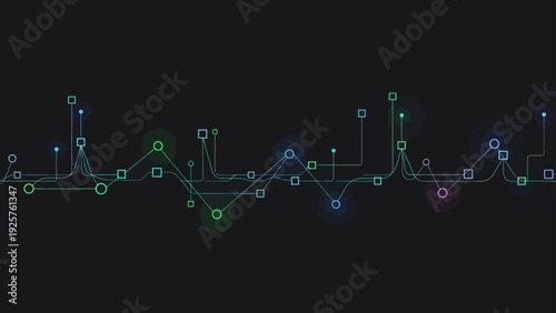 Abstract digital data flow with glowing network connections on a dark background.