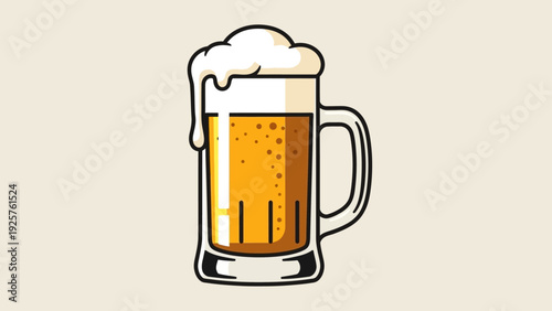 Refreshing golden beer in a classic mug with frothy head.