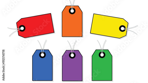 Colorful price tags arranged in a visually appealing pattern