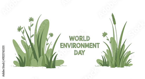 World Environment Day green plant icon set