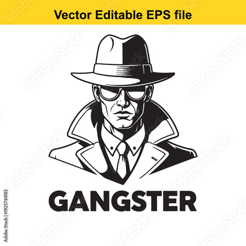 Gangster Man Illustration with Hat and Sunglasses Design