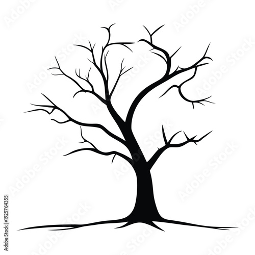 Bare Winter Tree Silhouette Vector Dead Tree with Roots