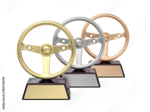 Wallpaper Mural Gold, silver and bronze steering wheel trophies on white background Torontodigital.ca