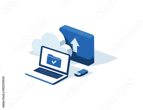 Airy data backup routine concept emphasizing reliability and negative space seen in top-down macro perspective, positioned in the